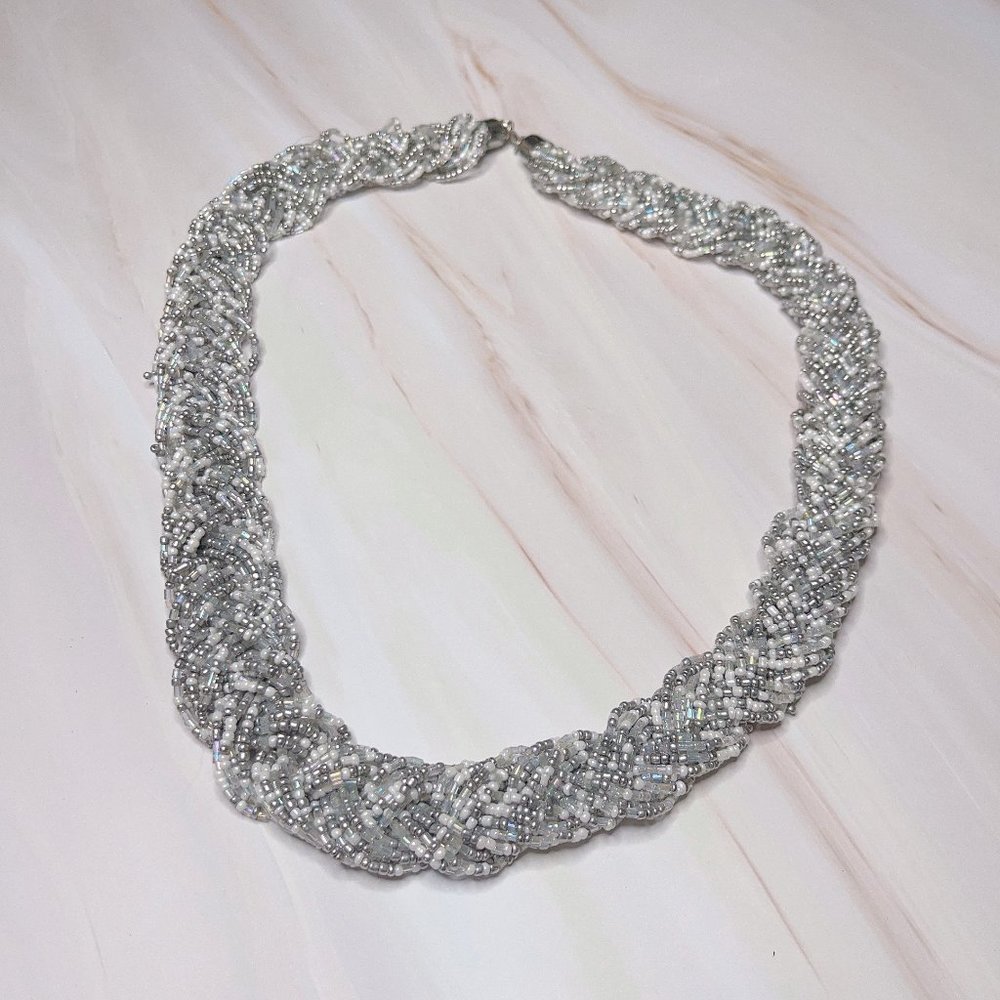 Silver & White Seed Bead Necklace